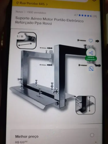 Suporte aéreo para motor automatizador de portão