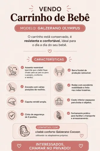 Vendo carrinho Galzerano Olympikus em perfeito estado de conservação.