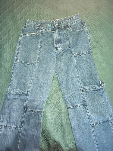 Calça cargo wide leg azul 