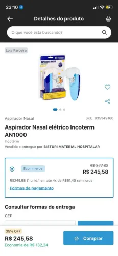 Aspirador Nasal Eletrônico novo lacrado na caixa e nota fiscal