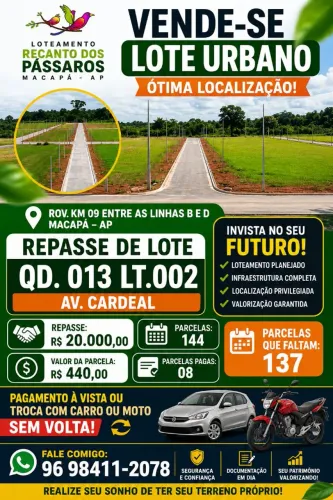 Lote urbano na zona oeste (REPASSE)