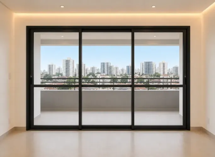 Porta balcão preta 2,95 x 2,16m 3 folhas nova
