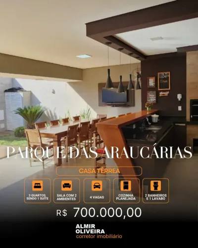 MG - Casa térrea - Parque das Araucárias - 03 Dormitórios (sendo 1 suíte) - Gourmet - Sert