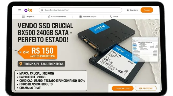 SSD Crucial BX500 240GB SATA III - Perfeito Estado / Testado