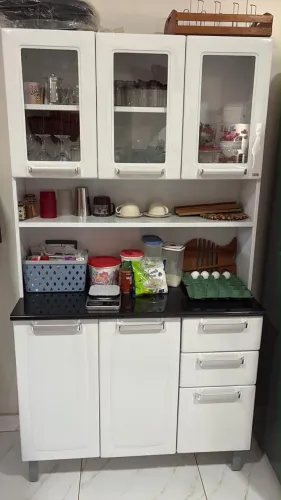 Cozinha Compacta em Aço 120cm 6 Portas 3 de Vidro 2 Gavetas Pratika Itatiaia Branco