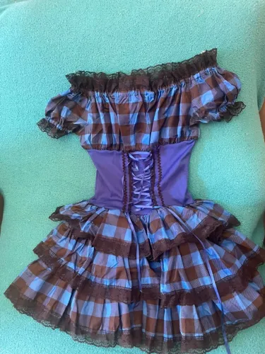 Saia Junina Xadrez Azul e Preta com Renda