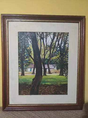 Quadro pintado à mão com moldura de madeira