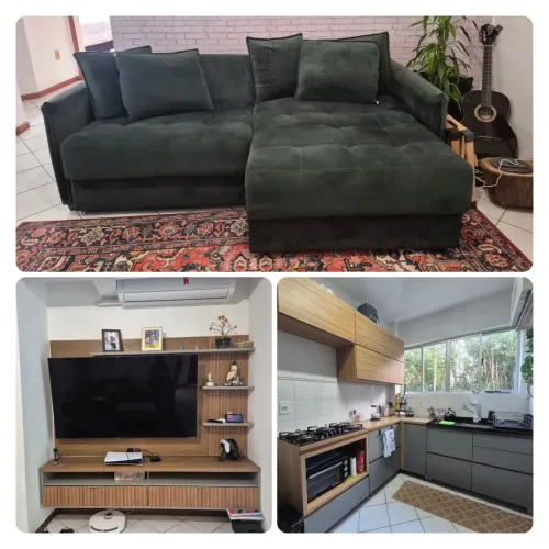 Saldão: sofa-cama, rack e armário de cozinha com fogão