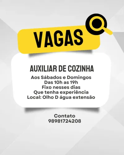 Vaga para Auxiliar de Cozinha