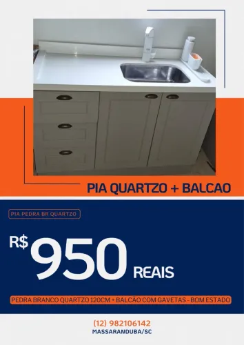 Pia Pedra Branco Quartzo + Balcão
