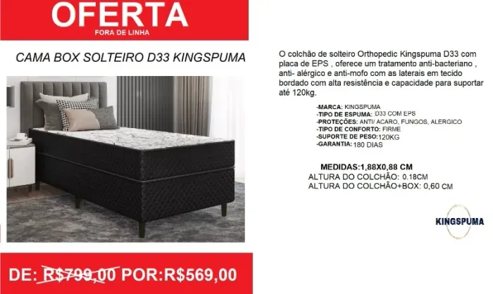 Cama box solteiro com colchão espuma d33 kingspuma - oferta
