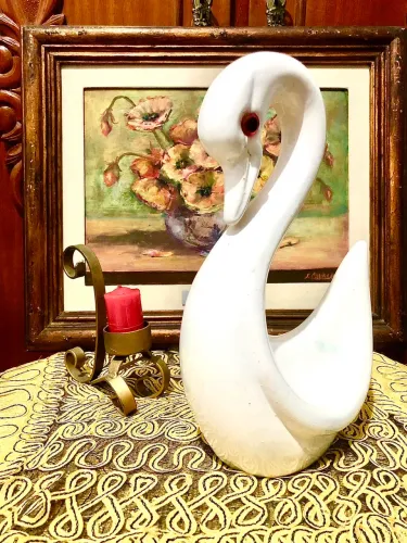 ESCULTURA CISNE VINTAGE PORCELANA ESMALTADA DÉCADA DE 70