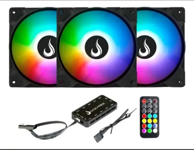 Kit 3 Fans com controladora I Rise Mode I Z Led Black Argb 5v I 120mm