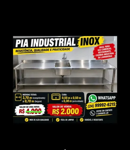 Pia industrial de inox