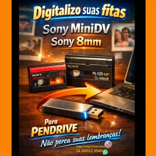 Digitalização fita Mini Dv e 8mm p/ pen drive e Dvd
