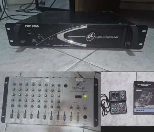 KIT: Amplificador LL PRO 1600 + Mesa de Som LL Star 8 Canais + Interface Áudio USB