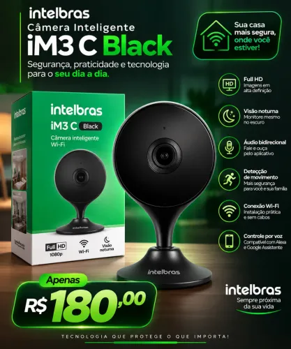 R$ 180,00. Câmera Inteligente iM3 C Black Intelbras