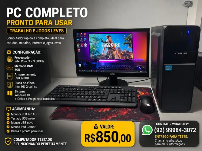 Vendo PC Completo TOP i3 com SSD ótimo pra estudos/ escritório/ Delivery/ Lojas 