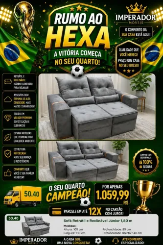 Sofá Retrátil Reclinável Junior 1,80