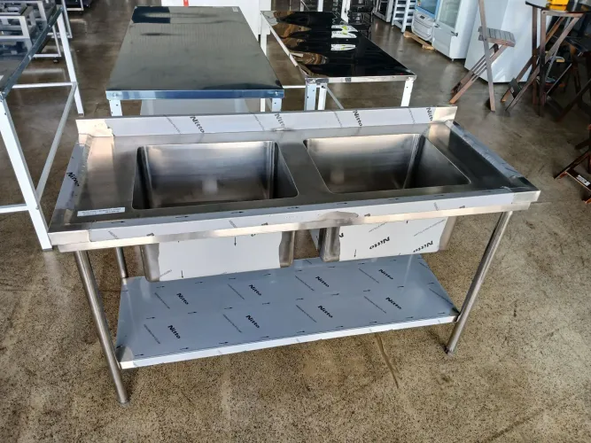 Mesa Inox 150x60 2 Cubas Pia Reforçada 