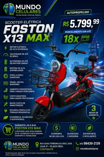 SCOOTER ELÉTRICA FOSTON X13 MAX / AUTOPROPELIDO / GARANTIA LOJA / 0KM 