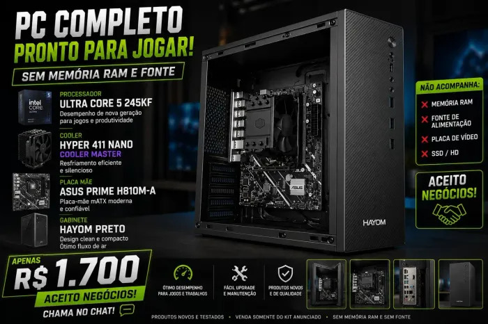 PC Intel Core Ultra 5 245KF + ASUS H810M-A + AIR COOLER HYPER 411 + GABINETE OFFICE HAYOM