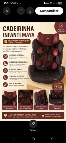 Caderinha infantil pra carro
