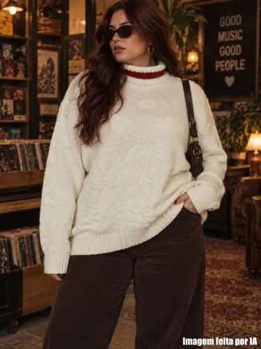 Blusa tricot lã cacharrel off white e vermelho plus size gap - Veste GG - Ref. 4139