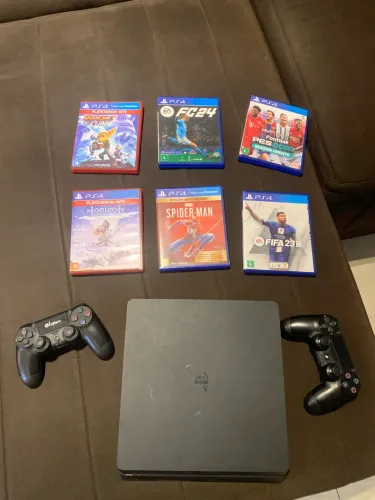 Ps4 slim, 872gb, controle e 6 jogos