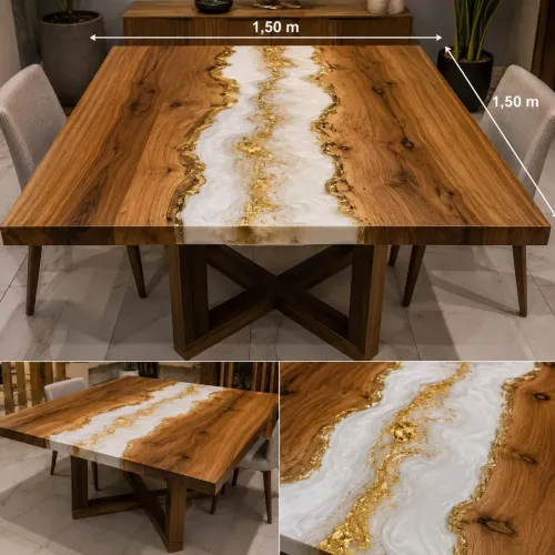 Mesa de madeira com resina