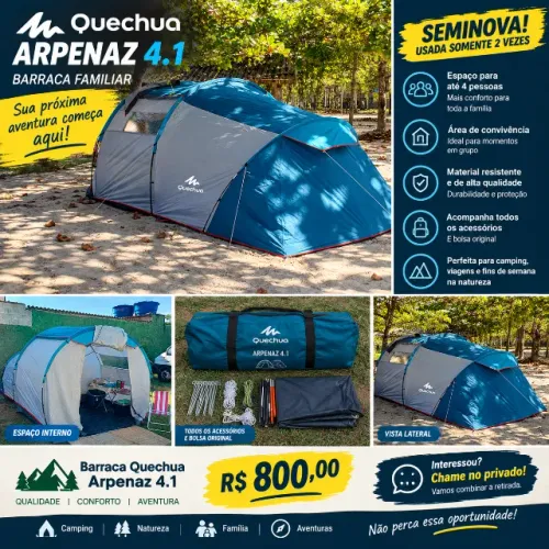 Barraca Quechua Arpenaz 4.1 Seminova Completa.