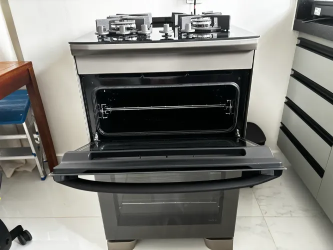 Fogão 4 bocas Electrolux Cinza Expert 2 Fornos, Função Air Fryer, Grill e Timer (FE4AD)