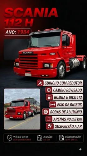 SCANIA 112 H 1984 - RELÍQUIA ÚNICA! APENAS 40 MIL KM - GUINCHO, BOMBA 113, EIXO ÔNIBUS