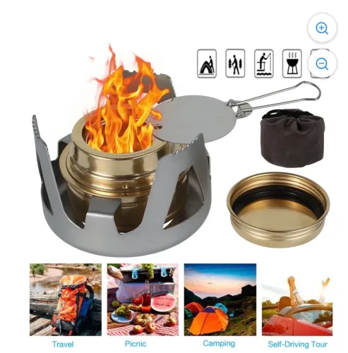 Fogareiro a Álcool Portátil com Suporte - Camping / Trilha / Sobrevivência