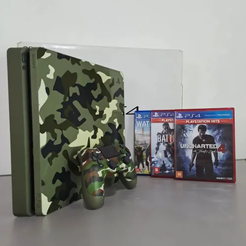 PS4 Slim Edição Limitada COD WWII + 3 jogos + 1 controle - 100% Revisado