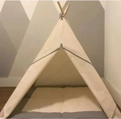 Tenda Cabana Infantil+tapete Acolchoado Cinza 135x90x90cm
