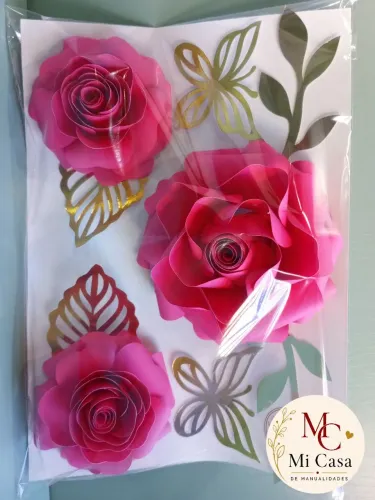 Kit Flores de Papel 3D Topo de Bolo 3 unid