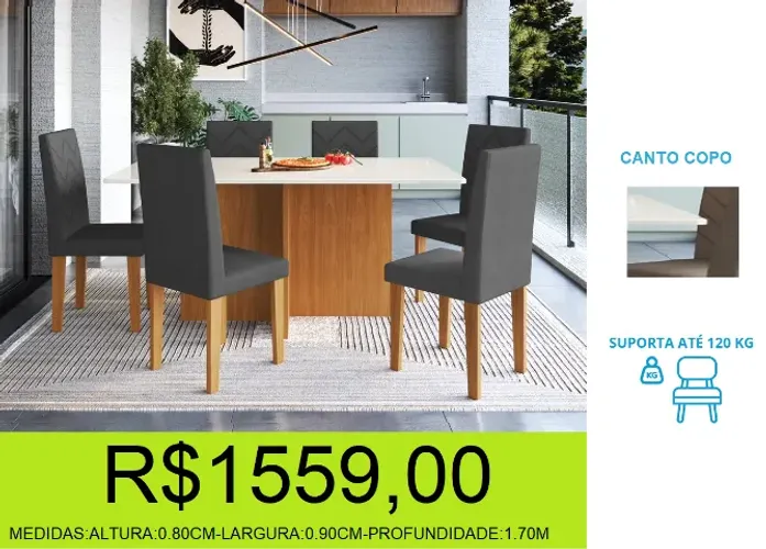 mesa - 6 cadeiras - tampo em vitreo - compre hoje e receba em até 72 horas