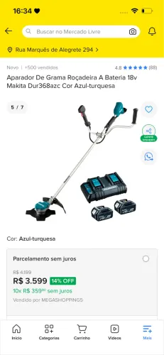 Aparador De Grama Roçadeira A Bateria 18v Makita Dur368azc Cor Azul-turquesa