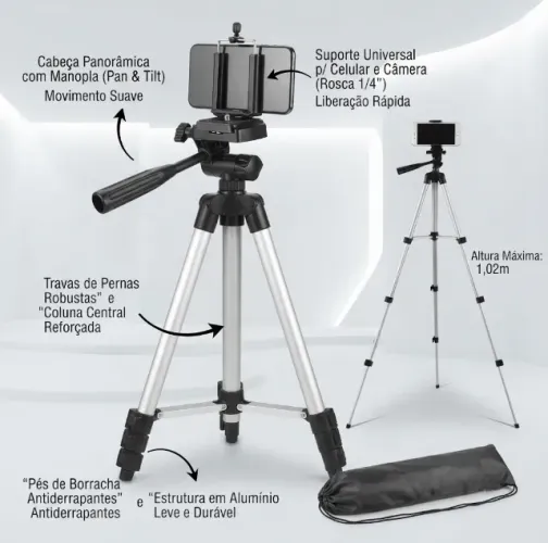Tripé Profissional 3110 para Celular e Câmera com Suporte Universal