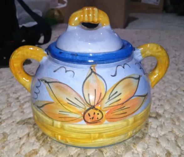 AÇUCAREIRO DE CERÂMICA VINTAGE PINTADO À MÃO