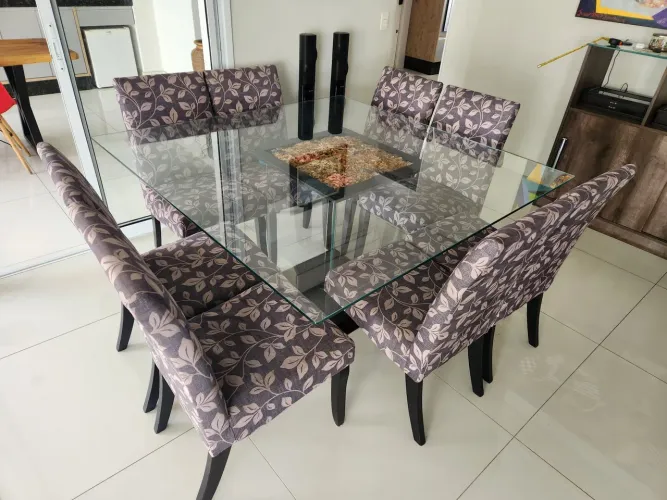 Mesa de Jantar Premium de Vidro - 8 lugares 1,5m×1,5m