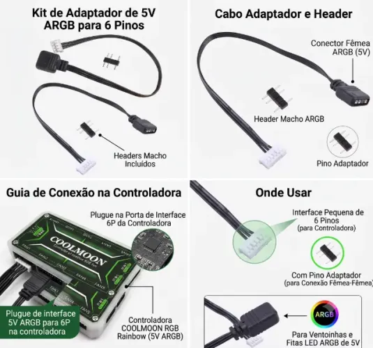 Cabo adaptador 5V 3Pin para 4Pin / 6Pin