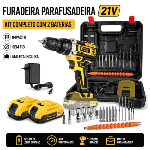 Furadeira 21V + 2 baterias + Maleta + acessorios