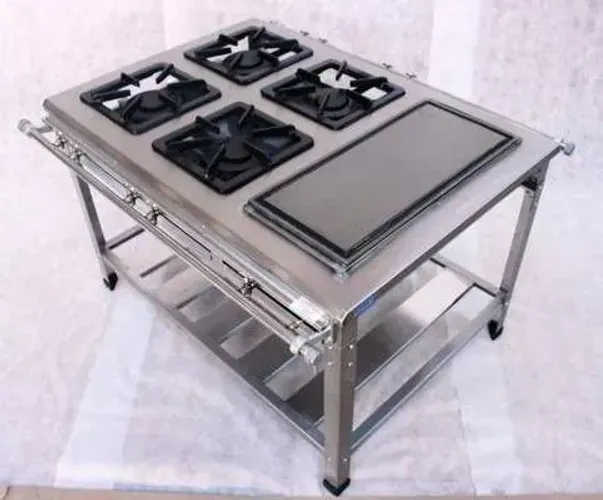 FOGÃO INDUSTRIAL 4 BOCAS COM CHAPA 40X40 INOX NOVO NA CAIXA