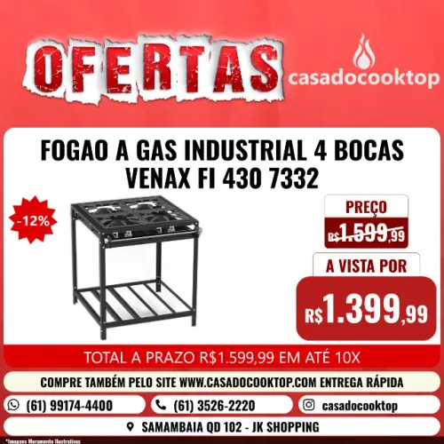 FOGAO A GAS INDUSTRIAL 4 BOCAS VENAX FI 430 7332