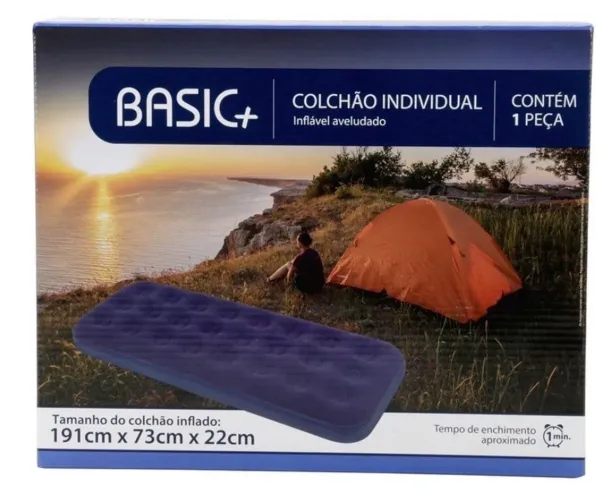 Colchão Inflável Aveludado Solteiro Jilong Azul - Basic+