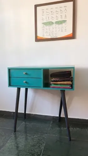 Aparador / Escrivaninha Retrô Azul Turquesa - Pés Palito - Charme Vintage - RJ