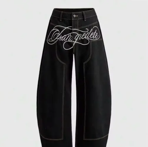 Calça cargo baggy streetwear jeans preto unissex