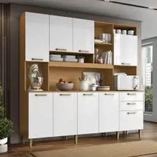 Armário de Cozinha Mega 9Pts 2Gvs Cinamomo.Branco Aramoveis - Entrega Rápida!